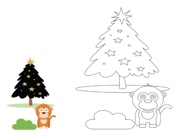 Animal Monkey Christmas Coloring Kids