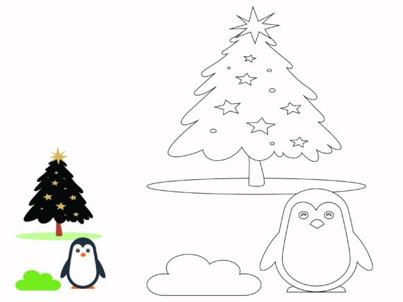 Animal Penguin Christmas Coloring Kids Graphics & Illustrations