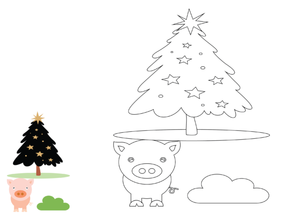 Animal Pig Christmas Coloring for Kids