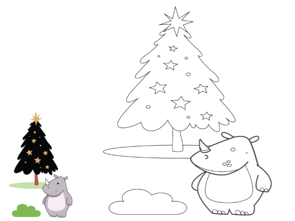 Animal Rhino Christmas Coloring Kids Graphics & Illustrations