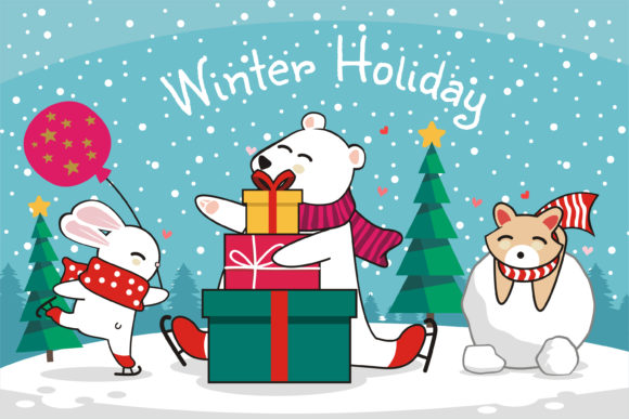 Cute Animal Christmas Winter Graphics & Illustrations