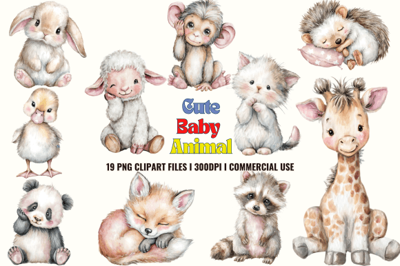 Cute Baby Animal Clipart: Graphics & Illustrations for Warm, Handmade Brands