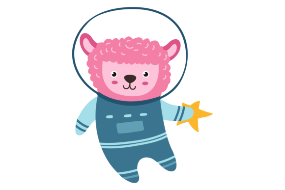 Cute Lamb in Space Suit. Animal Universe Graphics