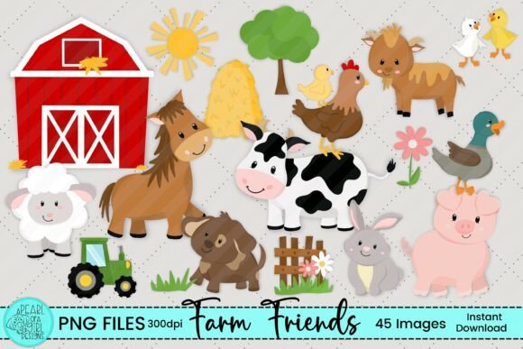 Farm Animal Clipart Bundle, PNG: Graphics & Illustrations for Handmade Brands