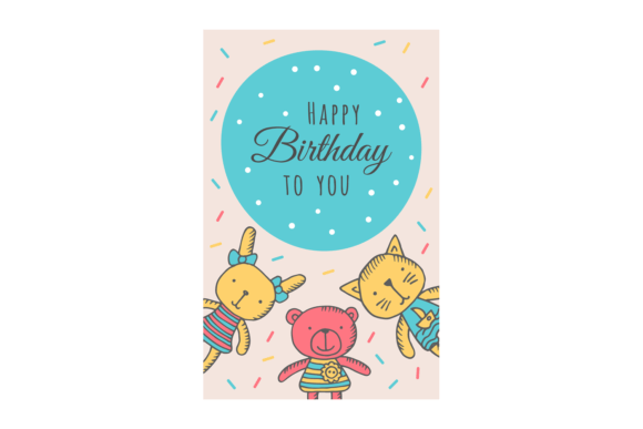 Happy Birthday Card Graphics: Cute Animal Toy Illustrations