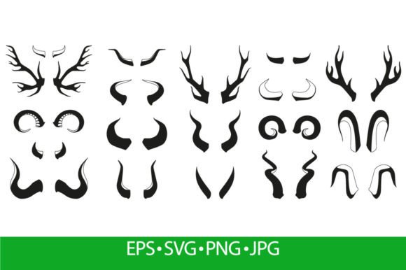 Horn Silhouettes. Black Pairs of Animal