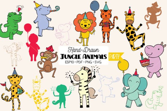 Jungle Animal Birthday Characters Color: Graphics & Illustrations