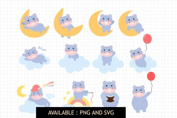 Kawaii Animal Hippo Collection: Graphics & Illustrations