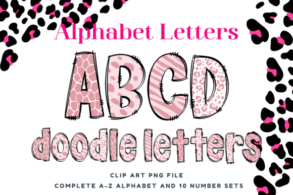 Pink Animal Skin Doodle Alphabet Letters: Graphics & Illustrations