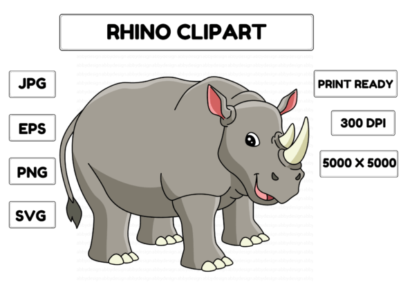 Rhino Animal Cartoon Colored Clipart: Graphics & Illustrations