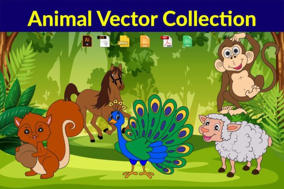 Set of Five Cartoon Animal Vol-2: Graphics & Illustrations