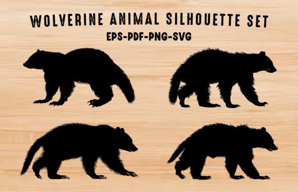 Wolverine Animal Silhouette Clipart Set: Graphics & Illustrations
